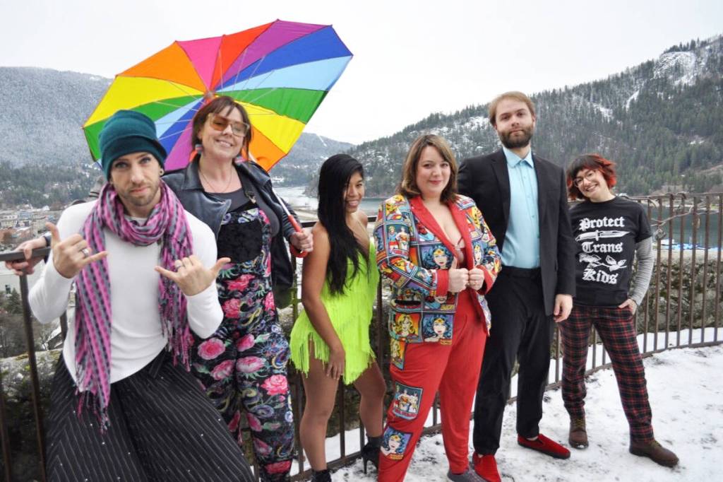 Bella Cat (centre in red) is seen here with other Nelson performers who helped make a music video for her new song &ldquo;Strong Woman,&rdquo; which was released Jan. 1. (Tyler Harper/Nelson Star)